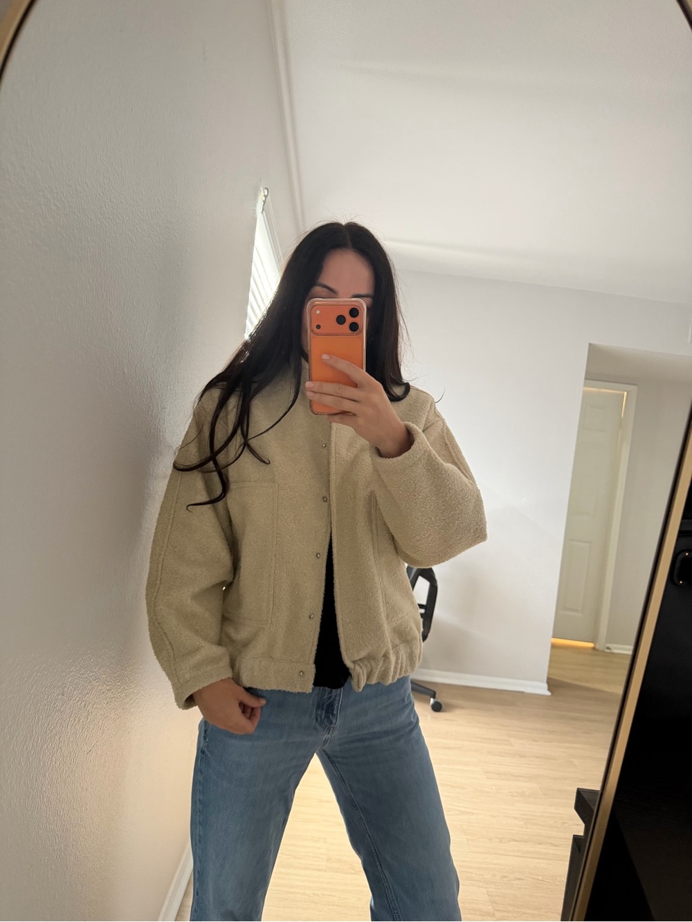 Zara Cream Sherpa Bomber Jacket